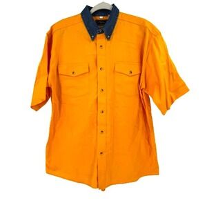 90s Roper Western Shirt Men's Large Yellow Cowboy Landman Yellowstone Heavy-Duty